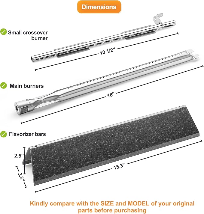 Spirit e210 Grill Parts, Flavorizer Bars and Grill Burner for Weber Spirit I & Sprit II 200 Series E-210 E-220 S-210 S220 with Front Control, for Weber 15.3” Flavor Bars 7635 & 18” Burner Tubes 69785