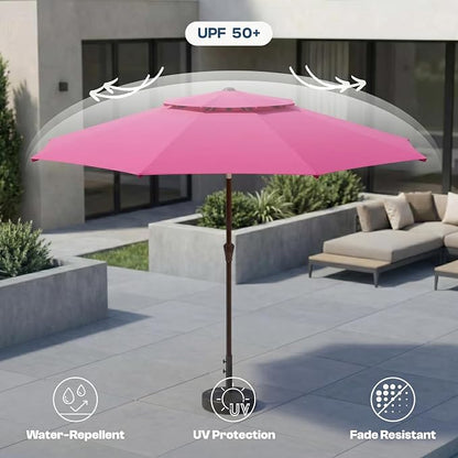 10FT Patio Umbrella, 2 Tier Outdoor Table Umbrella, Large Vented Market Umbrellas with Push Button Tilt and Crank, 8 Sturdy Ribs for Backyard, Deck, Pool, UPF50+ UV Protection
