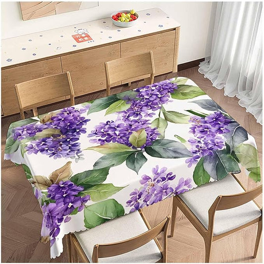 Violet Tablecloth for Rectangle Tables, 52"X70", Watercolor Violet Flowers, Purple, Picnic Table Cover, Indoor/Outdoor, Stain & Wrinkle Resistant