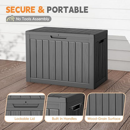 50 Gallon Outdoor Deck Box - Lockable Waterproof Storage Container, Resin Weatherproof Box for Patio Garden Furniture Pool Tools Cushions, Black