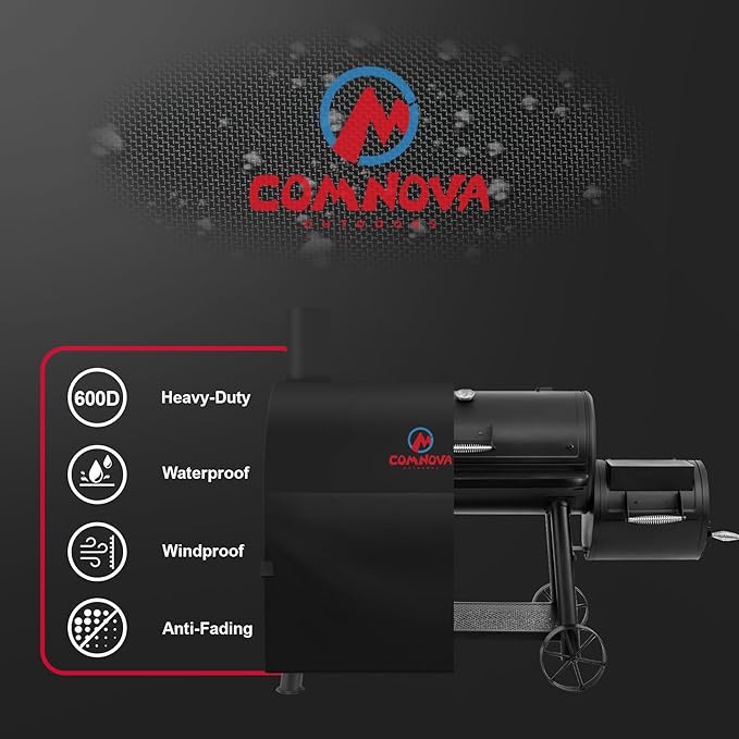 Comnova Grill Cover for Char Griller Grand Champ Charcoal Grill - 600D Outdoor Grill Cover for Charcoal Grill Waterproof & Heavy Duty, Fits 8250 Grand Champ Offset Smoker - 71"L x 25"W x 51"H (8265)