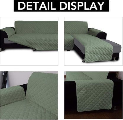 Easy-Going Reversible L-Shape Sectional Couch Cover, Small, Greyish Green | Soft Sofa Slipcover For Dogs, Fits Left/Right Chaise Lounge Protector, Water Resistant Mat For Living Room