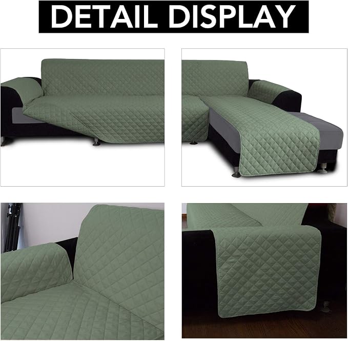 Easy-Going Reversible L-Shape Sectional Couch Cover, Large, Greyish Green | Soft Sofa Slipcover For Dogs, Fits Left/Right Chaise Lounge Protector, Water Resistant Mat For Living Room