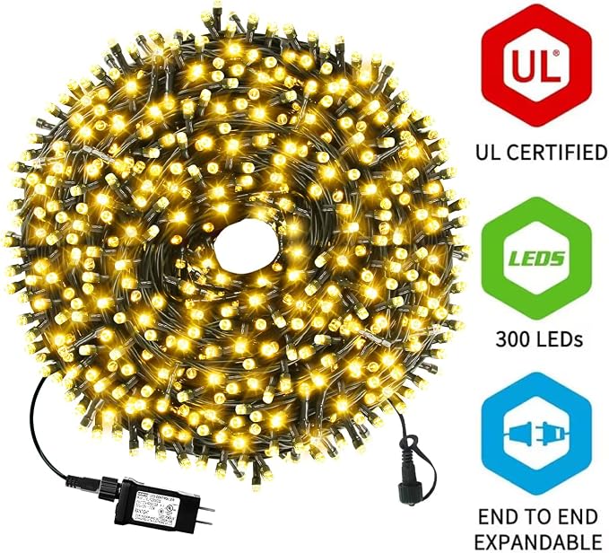 MZD8391 105FT 300LED Christmas Light, Waterproof Christmas Tree Light | Warm White, 100% UL List, 8 Light Mode,Timer/Memory, End To End Connect,Christmas String Light Oudoor Indoor Decoration