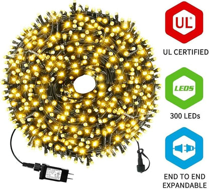 MZD8391 105FT 300LED Christmas Light, Waterproof Christmas Tree Light | Warm White, 100% UL List, 8 Light Mode,Timer/Memory, End To End Connect,Christmas String Light Oudoor Indoor Decoration