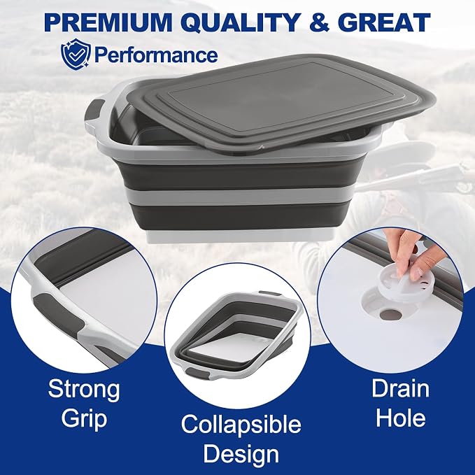 (30L/ 8 Gal) XXL BBQ Prep Tub Collapsible with Cutting Board & Lid Large Capacity 66 bl,Meat Marinating Basin,Bus Tub,Grill Prep Container,Suitable for Kitchen and Outdoor Organization Storage