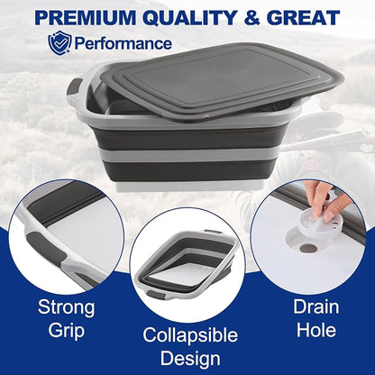 (30L/ 8 Gal) XXL BBQ Prep Tub Collapsible with Cutting Board & Lid Large Capacity 66 bl,Meat Marinating Basin,Bus Tub,Grill Prep Container,Suitable for Kitchen and Outdoor Organization Storage