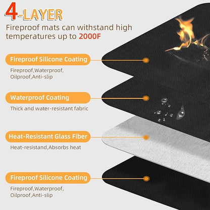 Under Grill Mat for Outdoor Grilling, 32 x 48 inches Double-Sided Fireproof Waterproof BBQ Protector for Deck and Patio Under Grill Mat for Outdoor BBQ