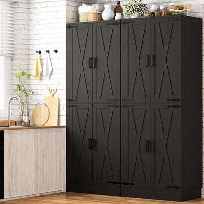 Unikito 71" Tall Kitchen Pantry Cabinet with Farmhouse Barn Doors and Storage Drawer, 4 Adjustable Shelves, Freestanding Cupboard for Kitchen, Dining Room, Living Room, Utility Room, Black