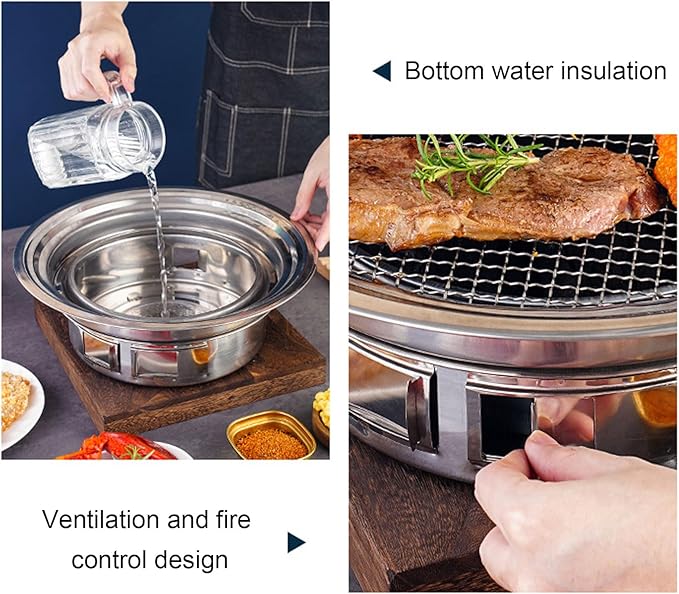 Thai Korean BBQ Grill Pan, Aluminum BBQ Grill Topper, 2 in 1 Non Stick Smoke Steak Grill Charcoal Pan Pork Hot Pot, Even Heating Barbecue Grill Plates, Camping BBQ Pan (35cm/13.78in Original Color)