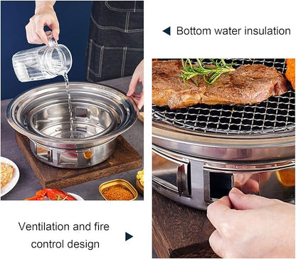 Thai Korean BBQ Grill Pan, Aluminum BBQ Grill Topper, 2 in 1 Non Stick Smoke Steak Grill Charcoal Pan Pork Hot Pot, Even Heating Barbecue Grill Plates, Camping BBQ Pan (35cm/13.78in Original Color)