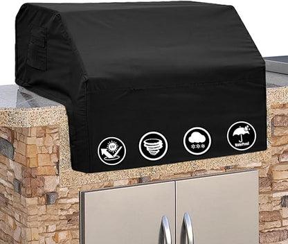 Covers & All Built-in Grill Cover for Outdoor Grill – Heavy Duty 12 oz Waterproof Built-in BBQ Grill Cover, PVC-Coated Polyester with Elastic Hem for Snug Fit (45 x 29 x 26 inches, Black)