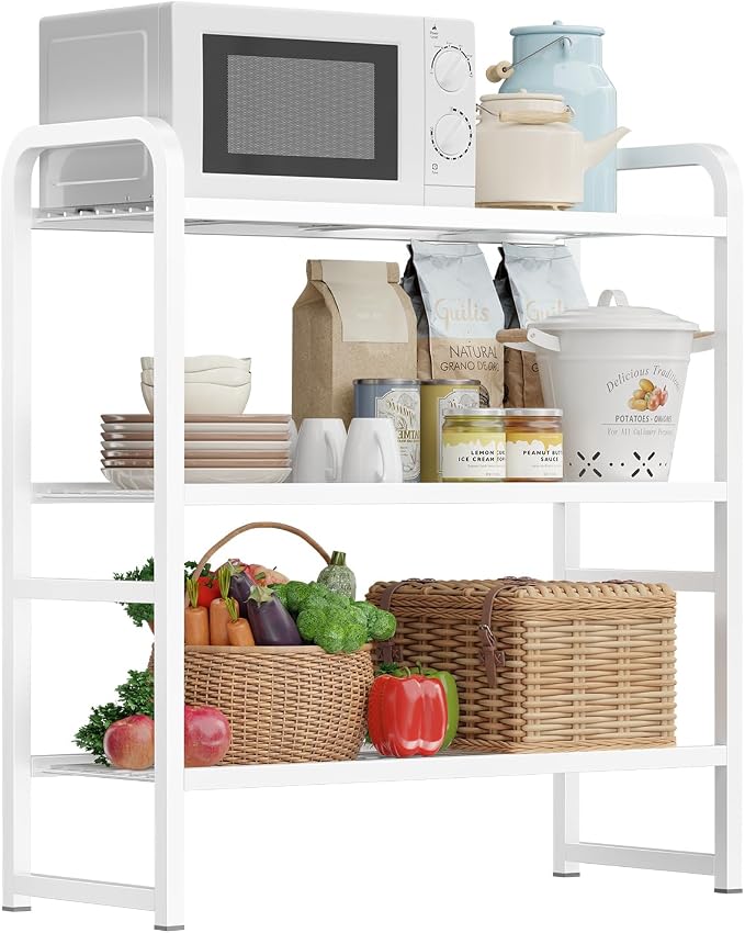 3 Tier Simple Shelf Organizer for Indoor Outdoor, Waterproof Heavy Duty Steel Shelving Unit Plant Stand for Living Room Bathroom Balcony Garden, Easy Assemble, White