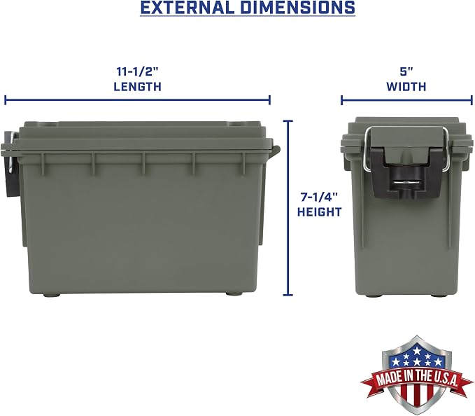 Sheffield 12626 Ammo Storage Box, Stackable .30 Cal Field Boxes, Water and Dust Resistant, Lockable Storage Box with Handle, Secures Hunting Gear, Supplies, and Bullets, Made in USA, Green, 1-Pack | Lockable Storage Box, Water and Dust Resistant Dry Bo...