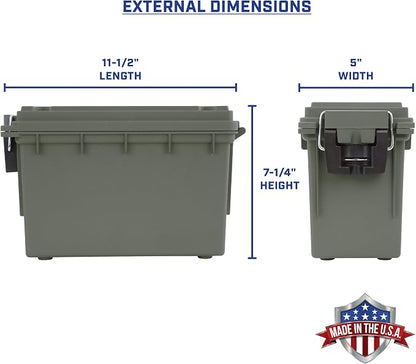Sheffield Ammo Box Made in USA, Stackable Lockable Ammo Storage Box, Green | 4 Pack Lockable Storage Box, Water & Dust Resistant Dry Box, Secures Hunting Gear, Gun Accessories, Supplies, Bullets