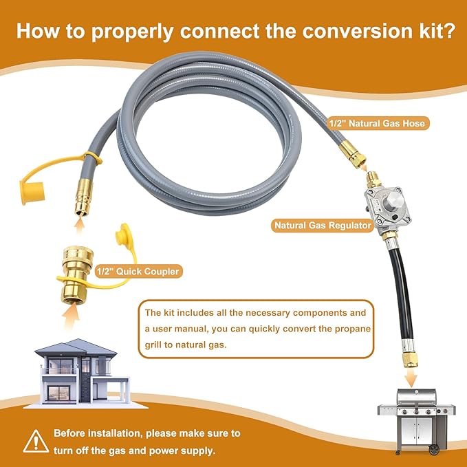 Propane to Natural Gas Conversion Kit for Grill Compatible with weber genesis, genesis II, spirit and spirit II etc,10FT 1/2" Natural Gas Conversion Kit with Regulator for weber Grills