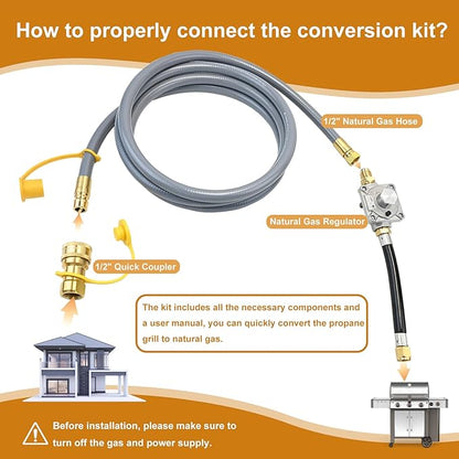 Propane to Natural Gas Conversion Kit for Grill Compatible with weber genesis, genesis II, spirit and spirit II etc,10FT 1/2" Natural Gas Conversion Kit with Regulator for weber Grills