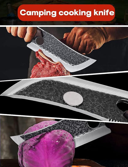 TIJERAS Butcher Knife Set, 3PCS Hand Forged Meat Cleaver, Serbian Chef Knife, Viking Knives with Sheaths, Meat Cutting Chef Knives Set for Kitchen Camping BBQ, Gifts for Men and Women