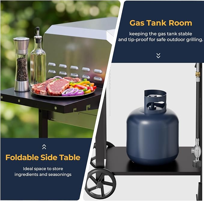 Electactic 2 Burner Propane Gas Grill, 16,000 BTU Stainless Steel BBQ Grill with Folding Side Tables, Convertible to Tabletop Design, Enameled Cast Iron Grates, Barbecue Grill for Camping, Patio