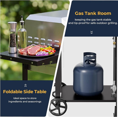 Electactic 2 Burner Propane Gas Grill, 16,000 BTU Stainless Steel BBQ Grill with Folding Side Tables, Convertible to Tabletop Design, Enameled Cast Iron Grates, Barbecue Grill for Camping, Patio