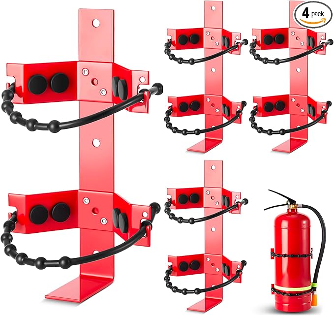 RattanView 4 Pcs Fire Extinguisher Mount Bracket Adjustable, Supports up to 10 lb, Heavy-Duty and Easy Installation, Ideal for Home, Truck, RV, Boat, Commercial Use, Secure and Durable Holder