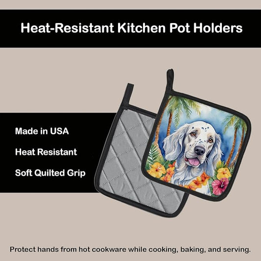 Caroline's Treasures English Setter Luau Pair of Pot Holders Kitchen Heat Resistant Pot Holders Sets Oven Hot Pads for Cooking Baking BBQ, 7 1/2 x 7 1/2