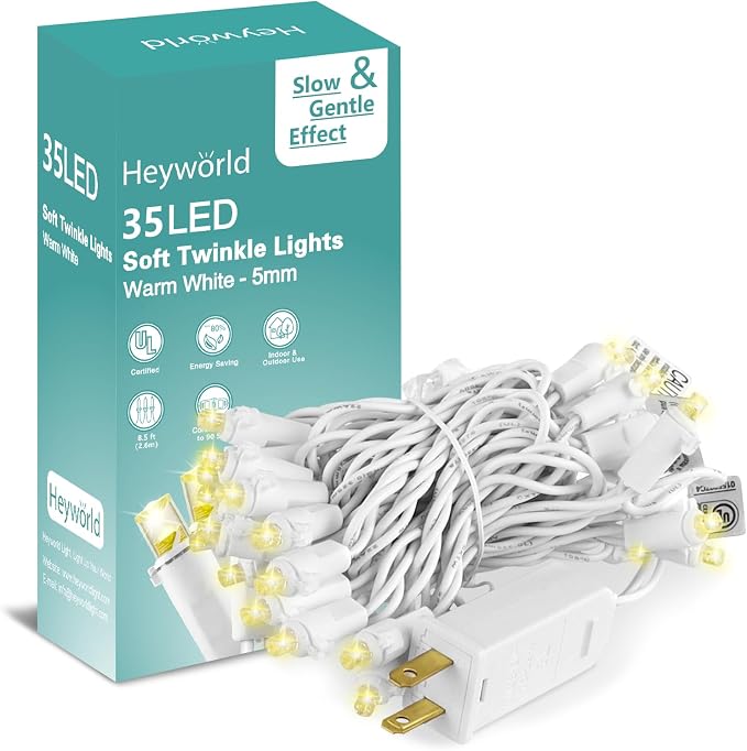 Heyworld Slow Twinkle Christmas Lights, 35 LED 10ft UL Certified Soft String Lights, 5mm Waterproof Fairy Glow for Indoor/Outdoor Christmas, Wedding, Garden Decor