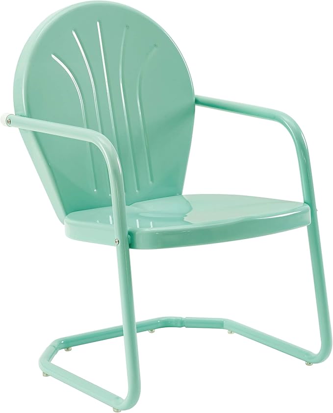 Crosley Furniture Griffith 5-Piece Outdoor Dining Set for 4, Retro Metal Round Patio Table and Chairs, White and Aqua