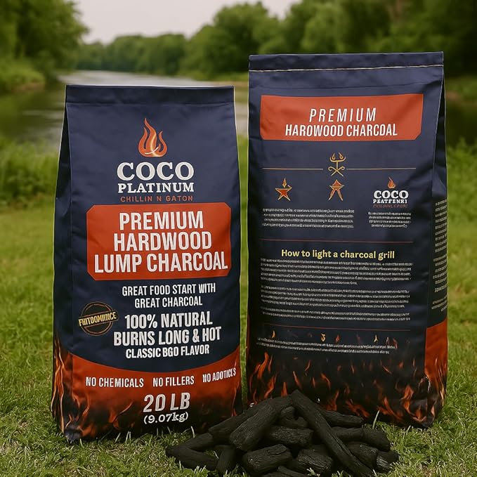 Coco Platinum Premium Hardwood Lump Charcoal – 100% Natural BBQ Fuel for Grilling 20LB