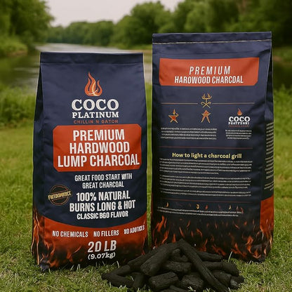 Coco Platinum Premium Hardwood Lump Charcoal – 100% Natural BBQ Fuel for Grilling 20LB