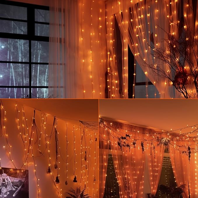 Christmas Mini String Lights Orange, 50FT 200 Count Incandescent Connectable Halloween Lights, UL Listed Waterproof Christmas Decorations for Indoor Outdoor Party Home Garden Decor, White Wire