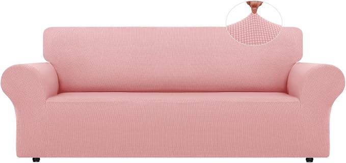 LURKA Stretch Oversized Couch Cover, 1 Piece 4 Seater Sofa Slipcover, Pink | Soft Stretch Jacquard, Fits 94"-110" Oversized Sofas, Elastic Bottom for Secure Fit, Machine Washable, Pet & Kid Friendly