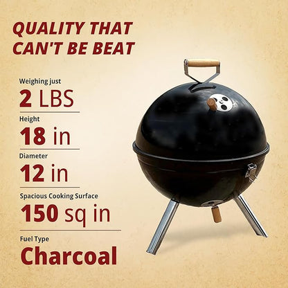 Freedom Stove Charcoal Grill: 12-Inch Portable Outdoor BBQ, Lightweight with Latching Lid – Ideal for Tailgating, Camping, and Family Gatherings – Black