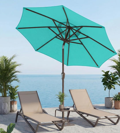 10FT Patio Umbrella, Outdoor Umbrella with Push Button Tilt and Crank, 8 Sturdy Ribs, UV Protection & Waterproof Market Umbrella for Pool, Backyard, Beach,Deck