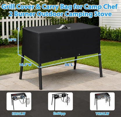 Utheer Grill Cover for Camp Chef 2 Burner Stoves, Heavy Duty 600D Waterproof Fabric Grill Cover for Camp Chef Explorer EX60LW, EX60P, EX280LW, YK60LW, with Stove Carry Bag