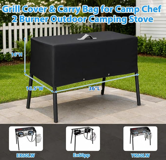Utheer Grill Cover for Camp Chef 2 Burner Stoves, Heavy Duty 600D Waterproof Fabric Grill Cover for Camp Chef Explorer EX60LW, EX60P, EX280LW, YK60LW, with Stove Carry Bag