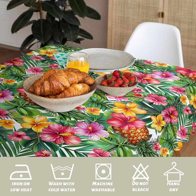 Hawaiian Decorative Rectangle Table Cloth Tropical Flower Pineapple Palm Leaves Rectangle Table Cloth Kitchen Table Decorations for Home Dinner Party 52" x 70" 4-6 Seats
