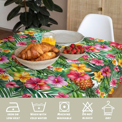 Hawaiian Decorative Rectangle Table Cloth Tropical Flower Pineapple Palm Leaves Rectangle Table Cloth Kitchen Table Decorations for Home Dinner Party 52" x 70" 4-6 Seats