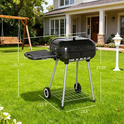 Portable Charcoal Grill with Wheels, Outdoor BBQ Grill & Smoker Combo, Large Camping Charcoal Grills for Backyard, Asador de Carbon con Ruedas, Parrilla de Carbon Portatil,A5