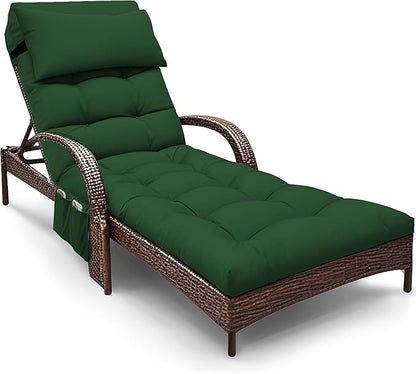 Outdoor Chaise Lounge Chair Cushion, Waterproof Outdoor Chair Cushions for Patio Furniture, 71 x 21 x 4 Inches Replacement Chaise Lounge Cushion with Ties (Green)