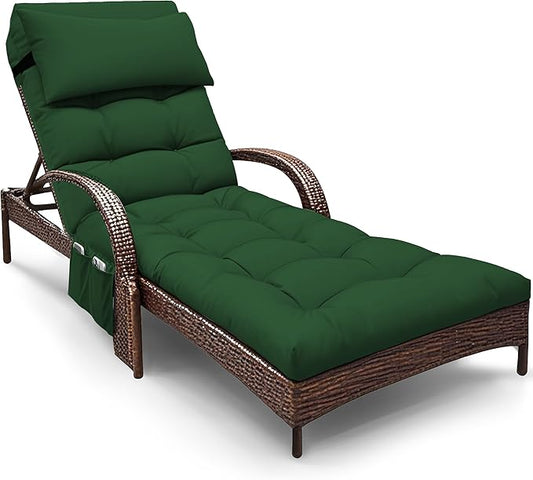 Outdoor Chaise Lounge Chair Cushion, Waterproof Outdoor Chair Cushions for Patio Furniture, 71 x 21 x 4 Inches Replacement Chaise Lounge Cushion with Ties (Green)