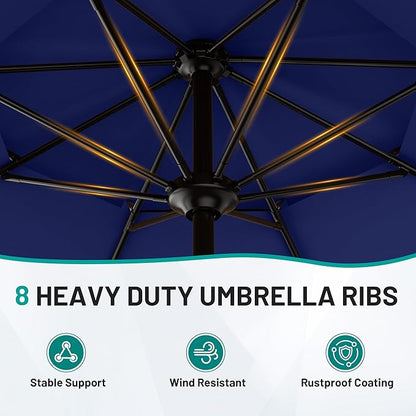 AreShark 9ft 2 Tiers Patio Umbrella - Outdoor Umbrella Waterproof UV Protection, Market Table Umbrella w/Push Button Tilt&Crank for Pool, Porch, Garden(Navy)