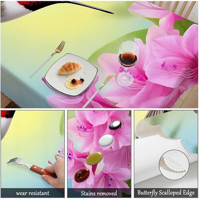 Swono Hummingbird Table Cloth Rectangle Tables Spring Flowers Humming Bird Kitchen Table Cover Oblong 52"X70" Tablecloth for Dining Table Buffet Parties Patio and Camping