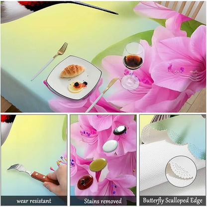 Swono Hummingbird Table Cloth Rectangle Tables Spring Flowers Humming Bird Kitchen Table Cover Oblong 52"X70" Tablecloth for Dining Table Buffet Parties Patio and Camping