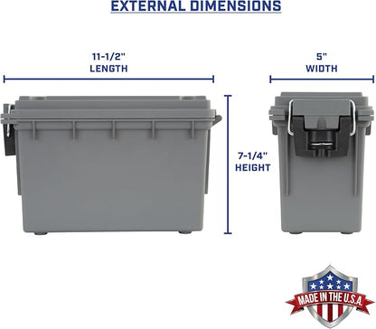 Sheffield Ammo Box Made in USA, Stackable Lockable Ammo Storage Box, Gray | 2 Pack Lockable Storage Box, Water & Dust Resistant Dry Box, Secures Hunting Gear, Gun Accessories, Supplies, Bullets
