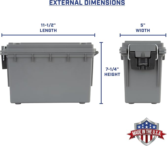 Sheffield Ammo Box Made in USA, Stackable Lockable Ammo Storage Box, Gray | 4 Pack Lockable Storage Box, Water & Dust Resistant Dry Box, Secures Hunting Gear, Gun Accessories, Supplies, Bullets