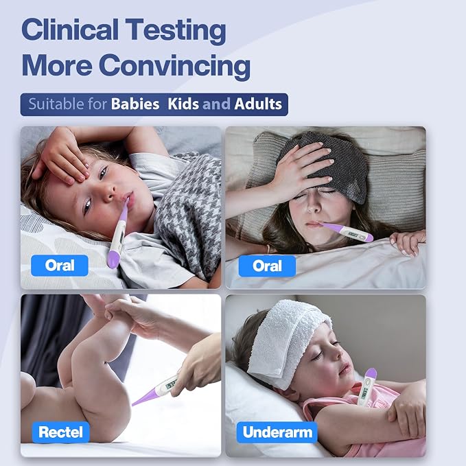 Boncare 10 Seconds Oral Thermometer for Adults and Kids, Purple | Accurate & Safe, Rectal Digital Thermometer for Baby, Fever Alarm
