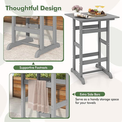 GIANTEX 42" Height Outdoor Tall Bar Table, HDPE Square Pub Tables with Wood Grains, High Top, Cocktail Bistro Table for Adirondack Chairs, Patio, Garden, Poolside, Yard, Balcony, Grey