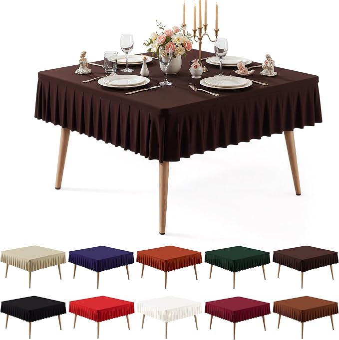 PARTISKY Chocolate Spandex Square Tablecloths 48x48 Inch, Wrinkle Free Fitted Card Table Cloth Stretch Square Table Cover for Kitchen Dinner, Holiday Party, Wedding Banquet, Display Trade Show