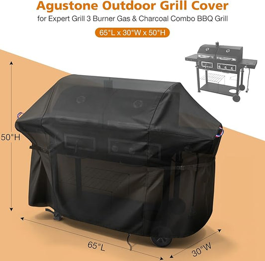 65 Inch Grill Cover for Expert Grill 3 Burner Gas & Charcoal Combo BBQ Grill, Outdoor Waterproof Cover for BBQ Propane Griddle with Side Table, Weather Protection Accessory- 65x30x50 in